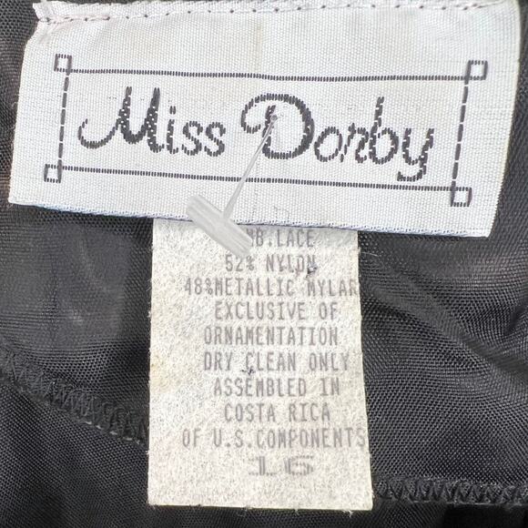 Vintage 90's Dress Miss Dorby Tapestry and Satin Black Gold Dress with Bow Sz 16 - Picture 6 of 6